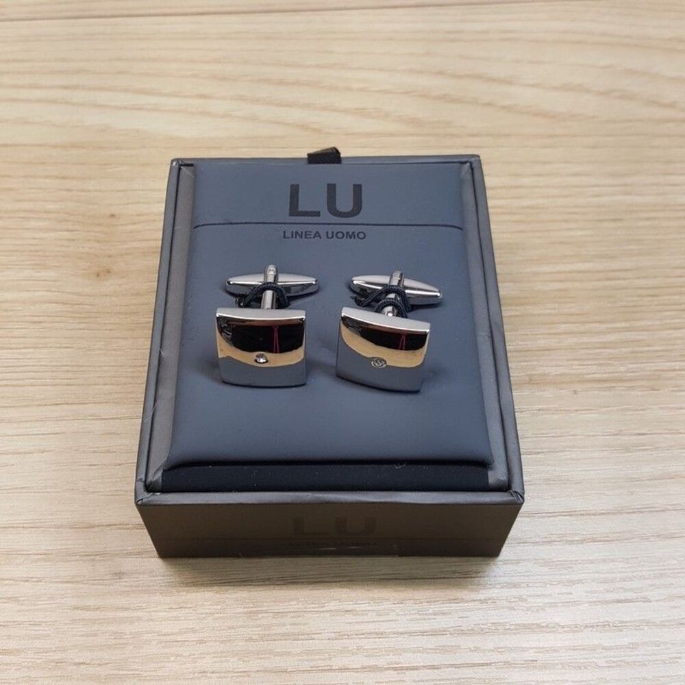 LINEA UOMO Mens Silver Square Crystal Cufflinks Rhinestone Accent Cuff Links